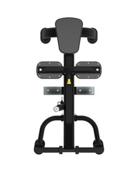 Black adjustable metal frame back extension bench with padded headrest for home gym seated calf raise elite series
