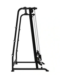 Black metal Elite Series smith machine with silver cables and adjustable weight plates for home training use