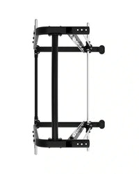 Black and silver metal bicycle rack with adjustable arms and mounting brackets for home training elite series smith machine