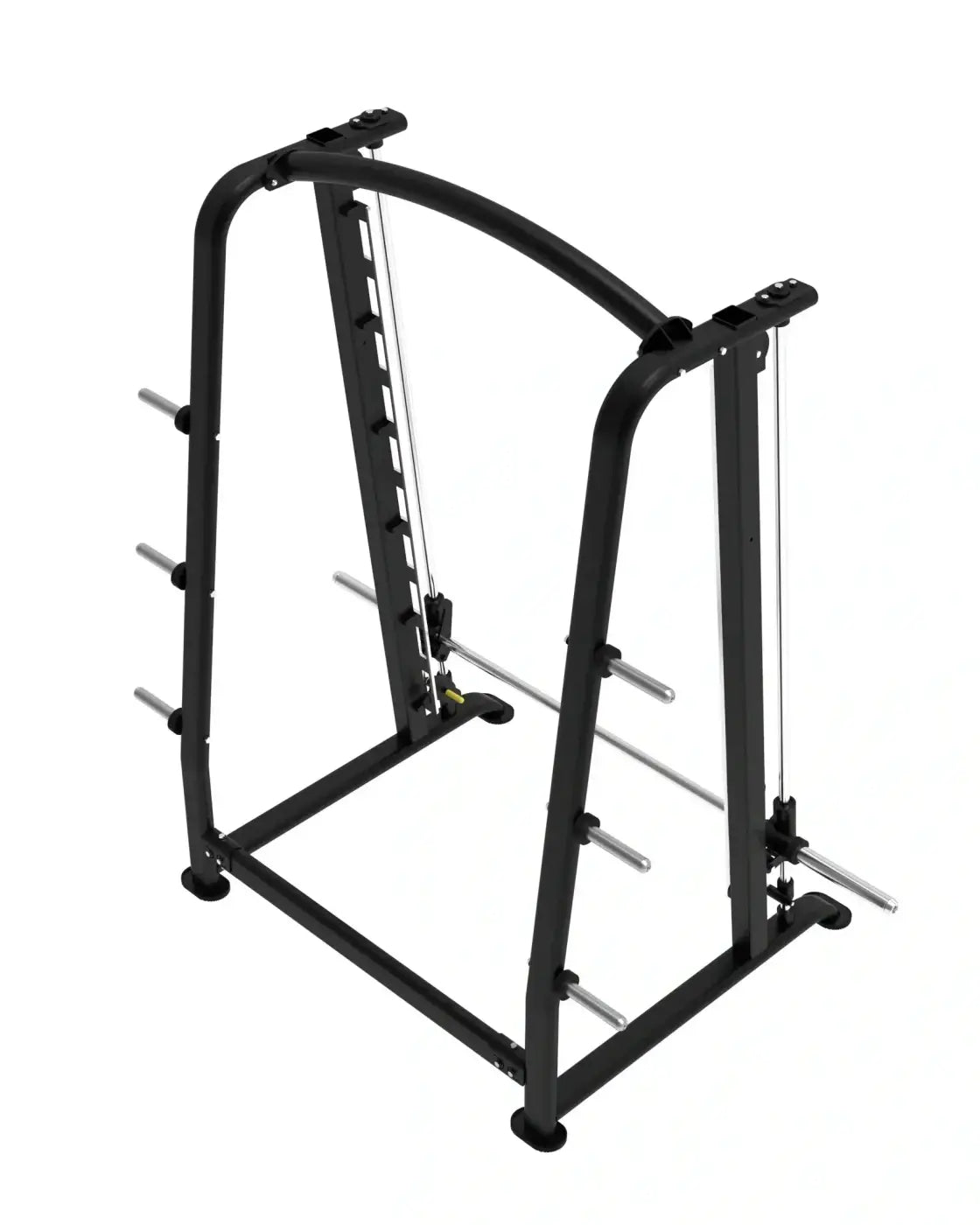 Black metal elite series smith machine with adjustable barbell racks and cable pulley system for home training