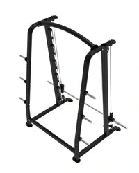 Black metal elite series smith machine with adjustable barbell racks and cable pulley system for home training