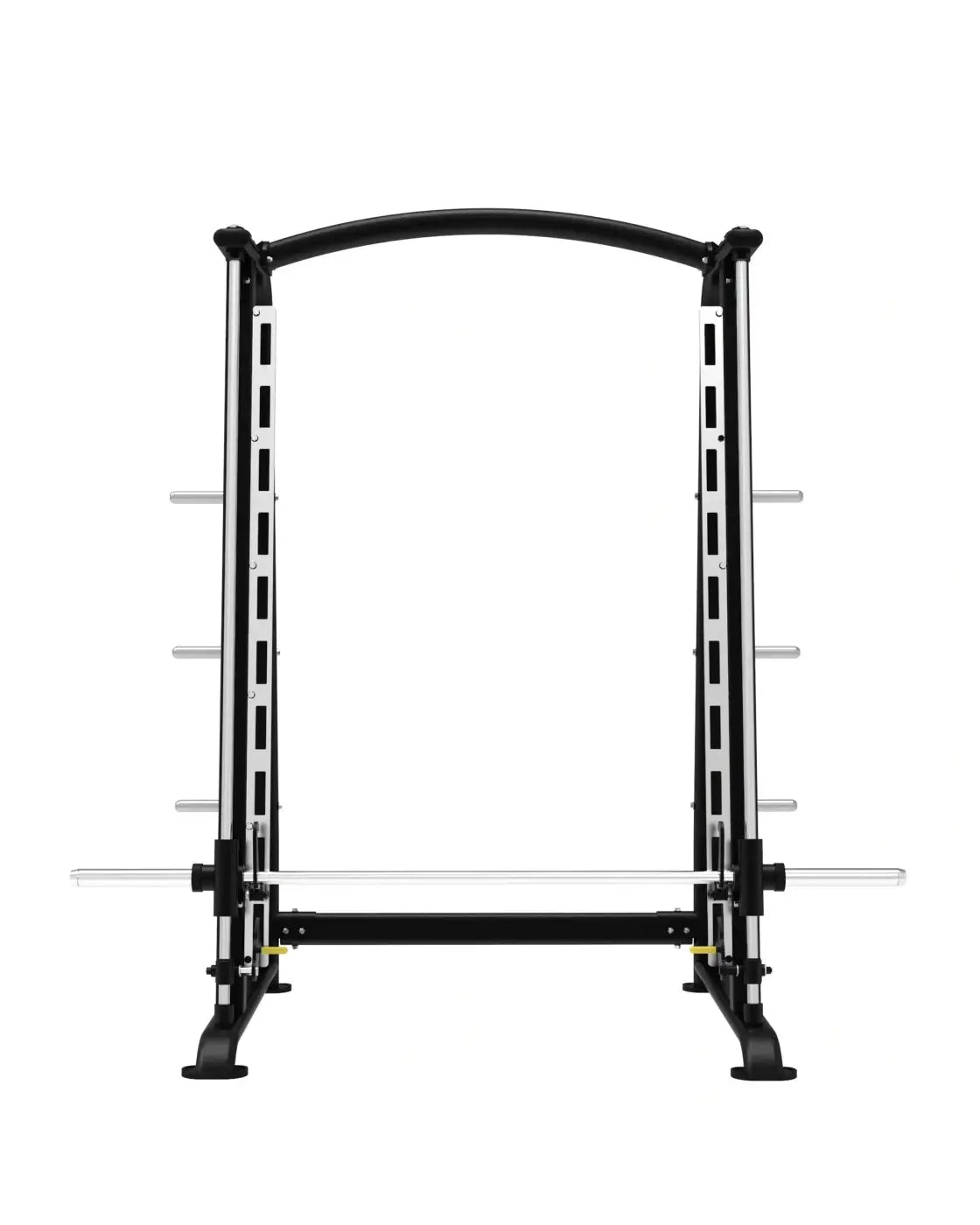 Elite series smith machine in black and silver with adjustable height bars and horizontal barbell rack for home training