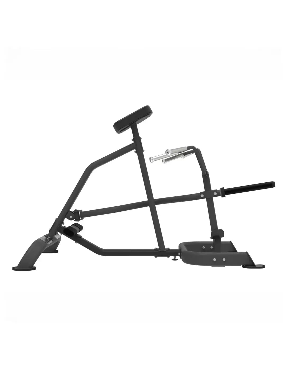 Black metal leg press machine with adjustable weight plates and padded seat for home training elite series t-bar row