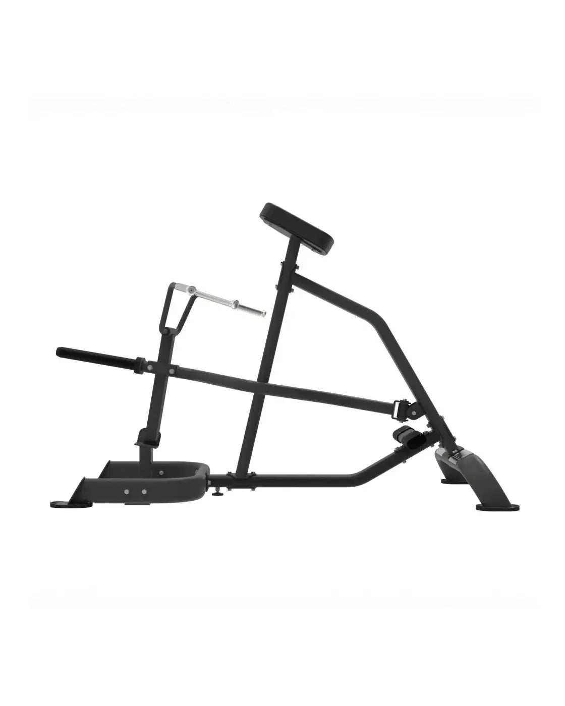 Black metal lat pulldown machine with padded seat and adjustable bar from Elite Series for home training
