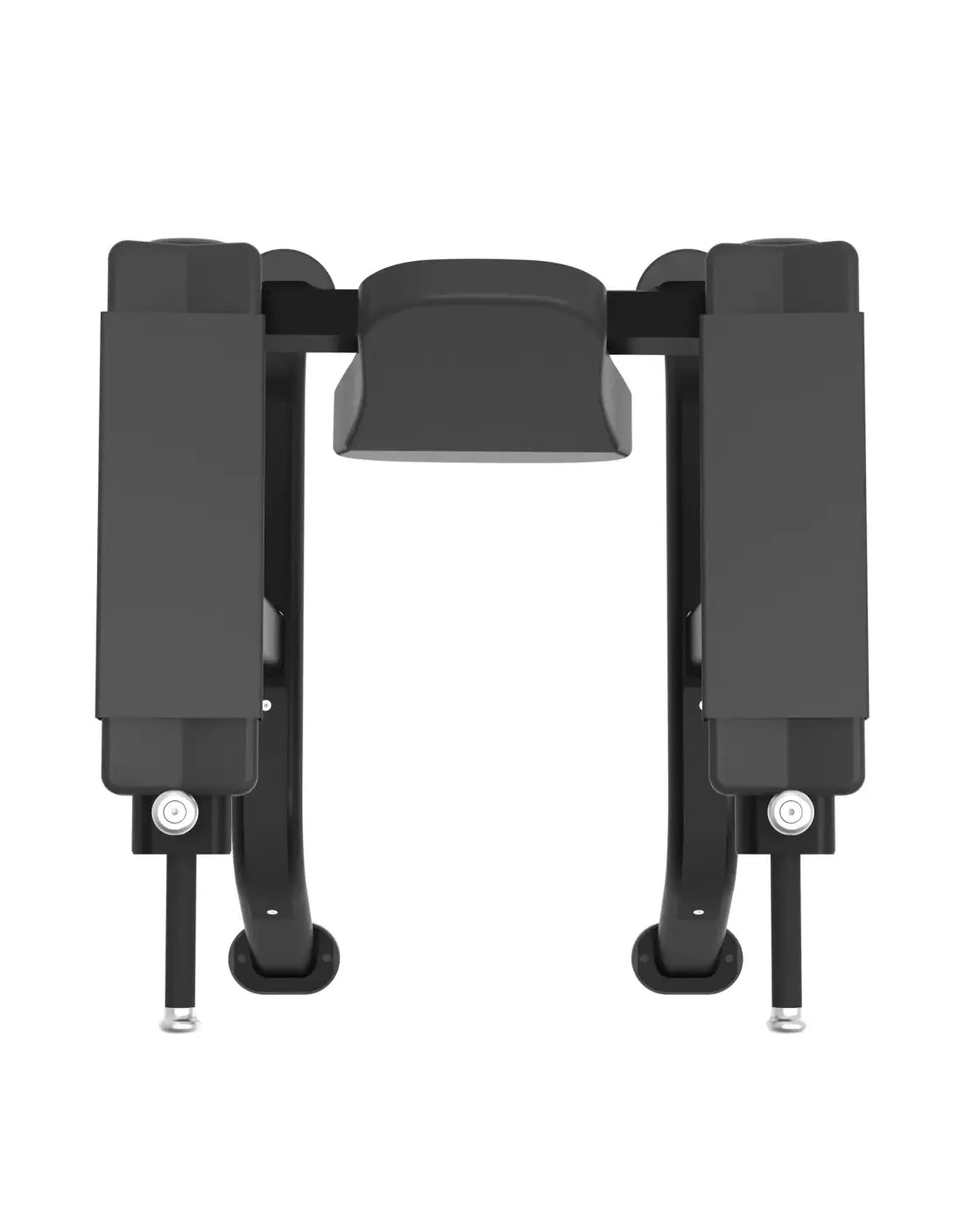 Black metal vertical knee raise bike rack with adjustable arms and circular feet for home training elite series model