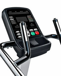 Black Encore Stepper home fitness machine with digital display panel and chrome-finished handlebars