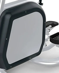 Silver and black elliptical trainer encore stepper with sleek modern design for home fitness use