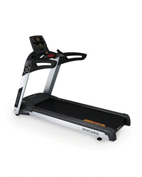 Black and silver encore treadmill with a digital display panel built for home fitness use