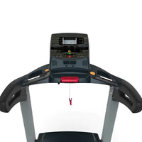 IHT Encore motorised treadmill black and gray with digital display red emergency stop button and ergonomic handrails for home gym use