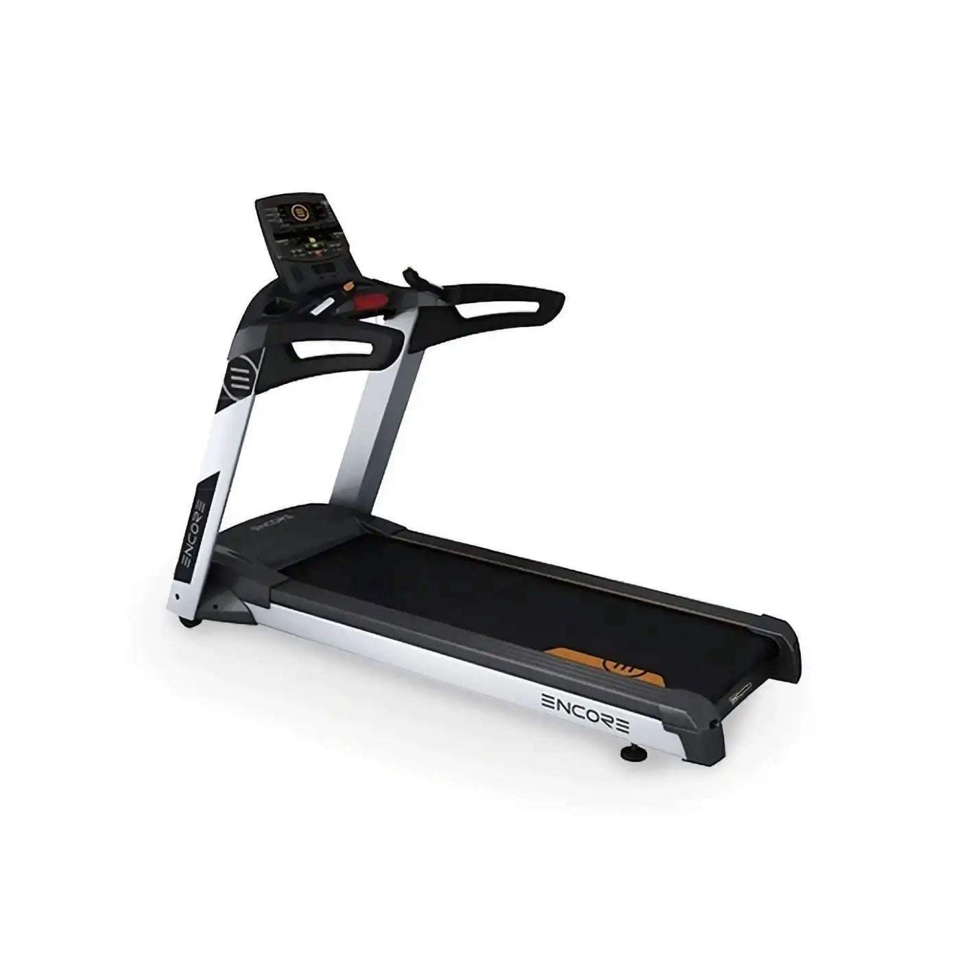 Black and silver IHT Encore motorised treadmill with digital display panel for home gym use in the UK