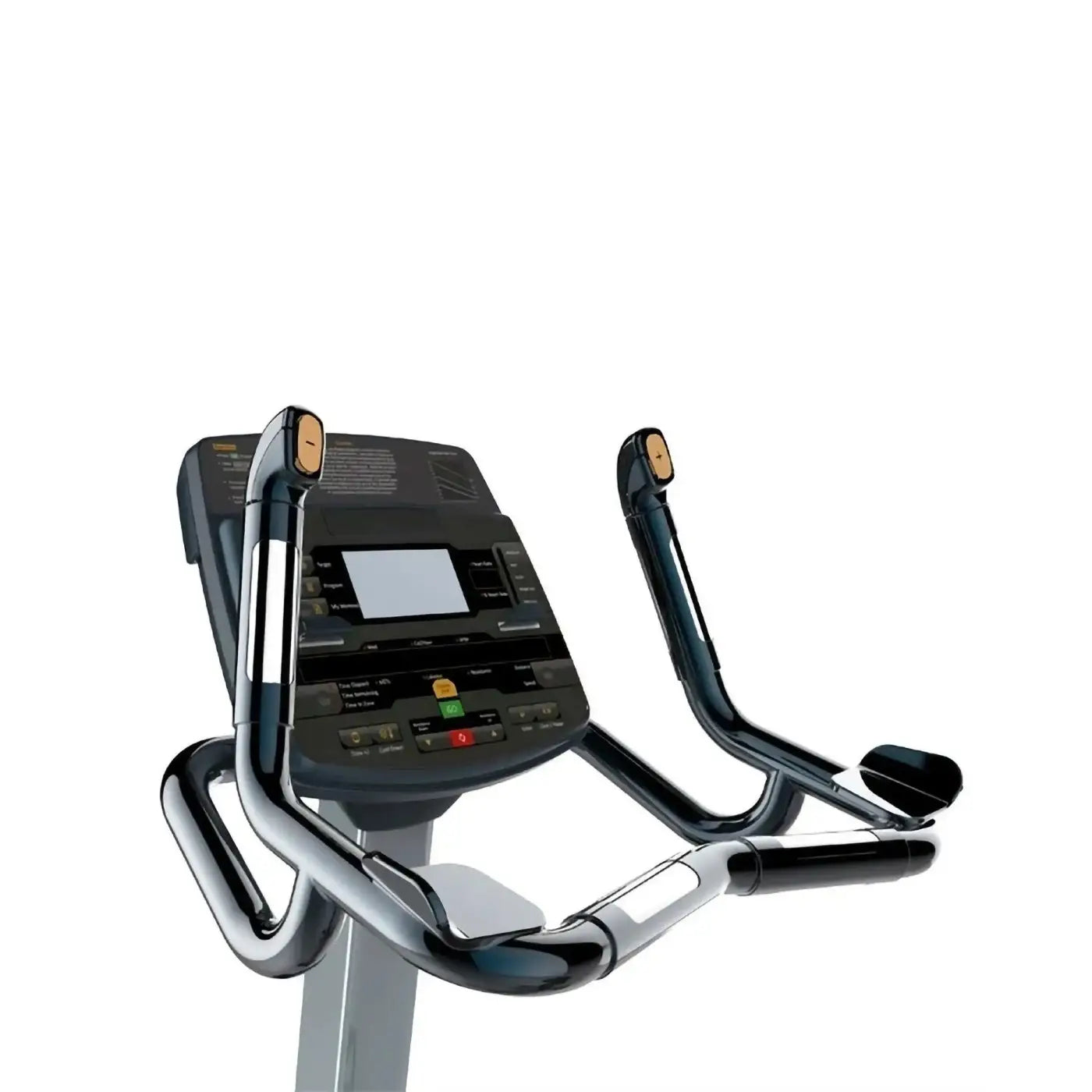 Encore upright bike in black and chrome with a digital display panel for indoor cardiovascular exercise