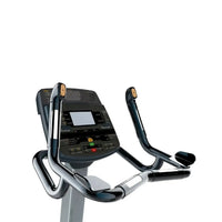 Encore upright bike in black and chrome with a digital display panel for indoor cardiovascular exercise