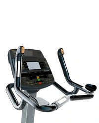 Encore upright exercise bike in black and silver with digital display ergonomic handlebars and adjustable resistance controls