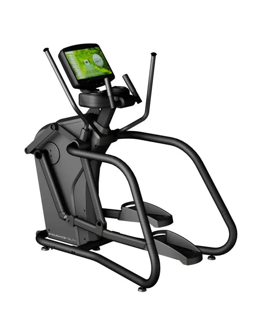 Black metal endurance touch cross trainer elliptical with digital display screen and ergonomic handlebars for home gym use
