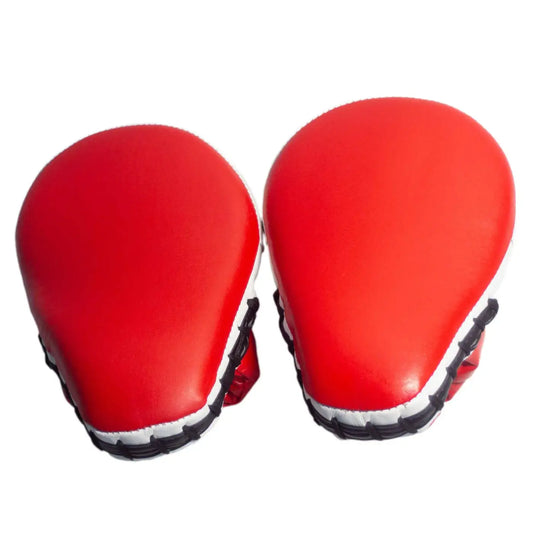 Ergo curved palm pad red boxing focus mitts with white and black trim for home workout training