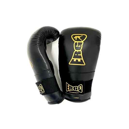 Ergo performer moulded mitt black boxing gloves with gold branding and sleek padded design for home fitness use