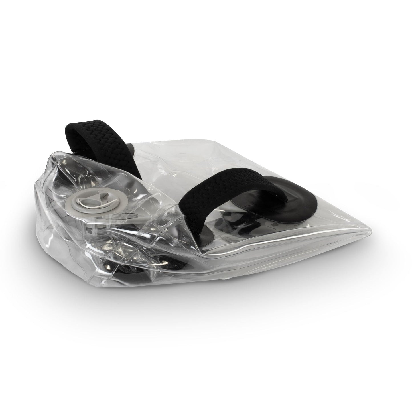 Folded water weight bag with black handles on a white background