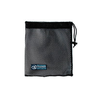 A black mesh drawstring pouch with a small blue and white 'TRAINER' logo patch on the front, shown against a plain white background.
