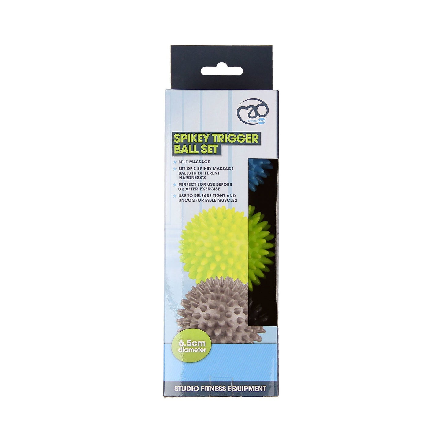 Fitness Mad Spikey Massage Balls - Set of 3 (Blue Green & Grey) - Studio Accessories