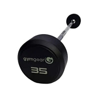 Black gymgear 35-pound fixed rubber barbell weight plate with matte finish and silver logo uk delivery available