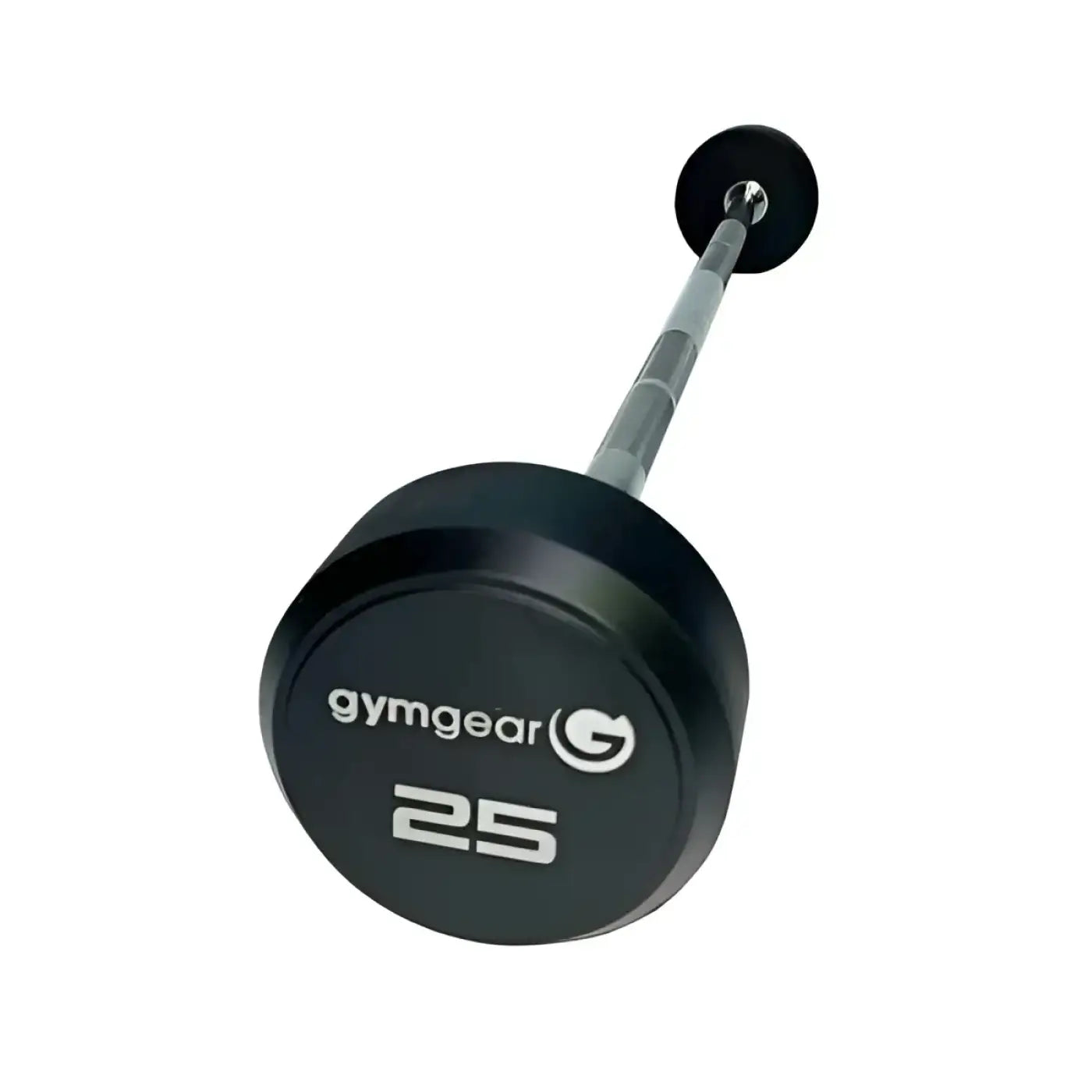 Black 25-pound fixed rubber dumbbell with matte finish and gymgear logo for barbell sets uk delivery