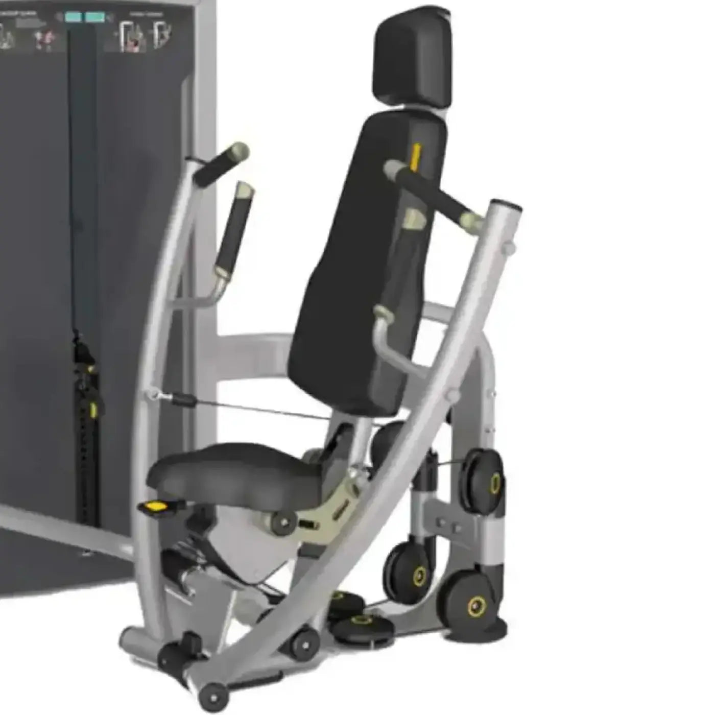 Fortitide series silver and black chest press machine with padded seat, adjustable handles, and weight plates uk delivery