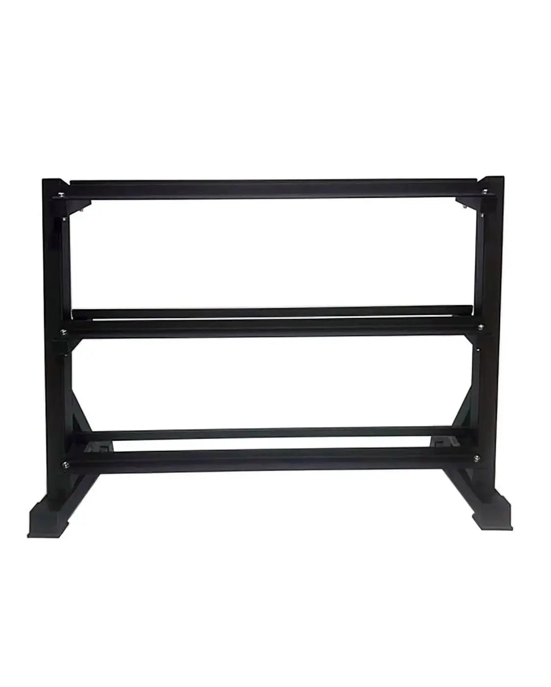 Black metal gym gear 1.5m modular storage rack with two horizontal shelves and sturdy base for uk delivery