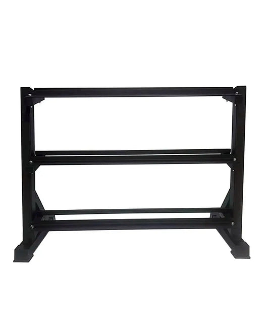 Black metal gym gear 1.5m modular storage rack with two horizontal shelves and sturdy base for uk delivery