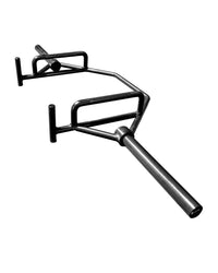 Black metal 1.8m open ended deadlift trap bar with central cylindrical handle and two t-shaped side handles for home workout