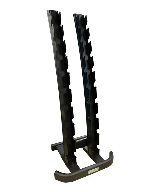 Black metal dumbbell rack with sturdy base and vertical slots for organizing weights gym gear 10 pair vertical storage rack uk delivery