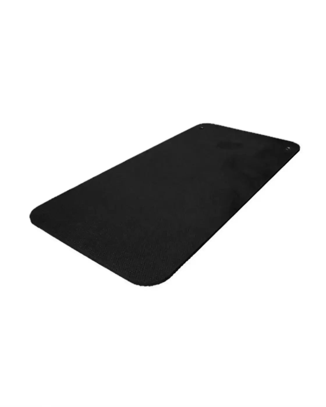Black rectangular gym gear 15mm sports mat with textured surface and rounded corners for home workout use