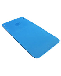 Blue rectangular gym gear 15mm sports mat with textured surface and rounded corners for home workout use
