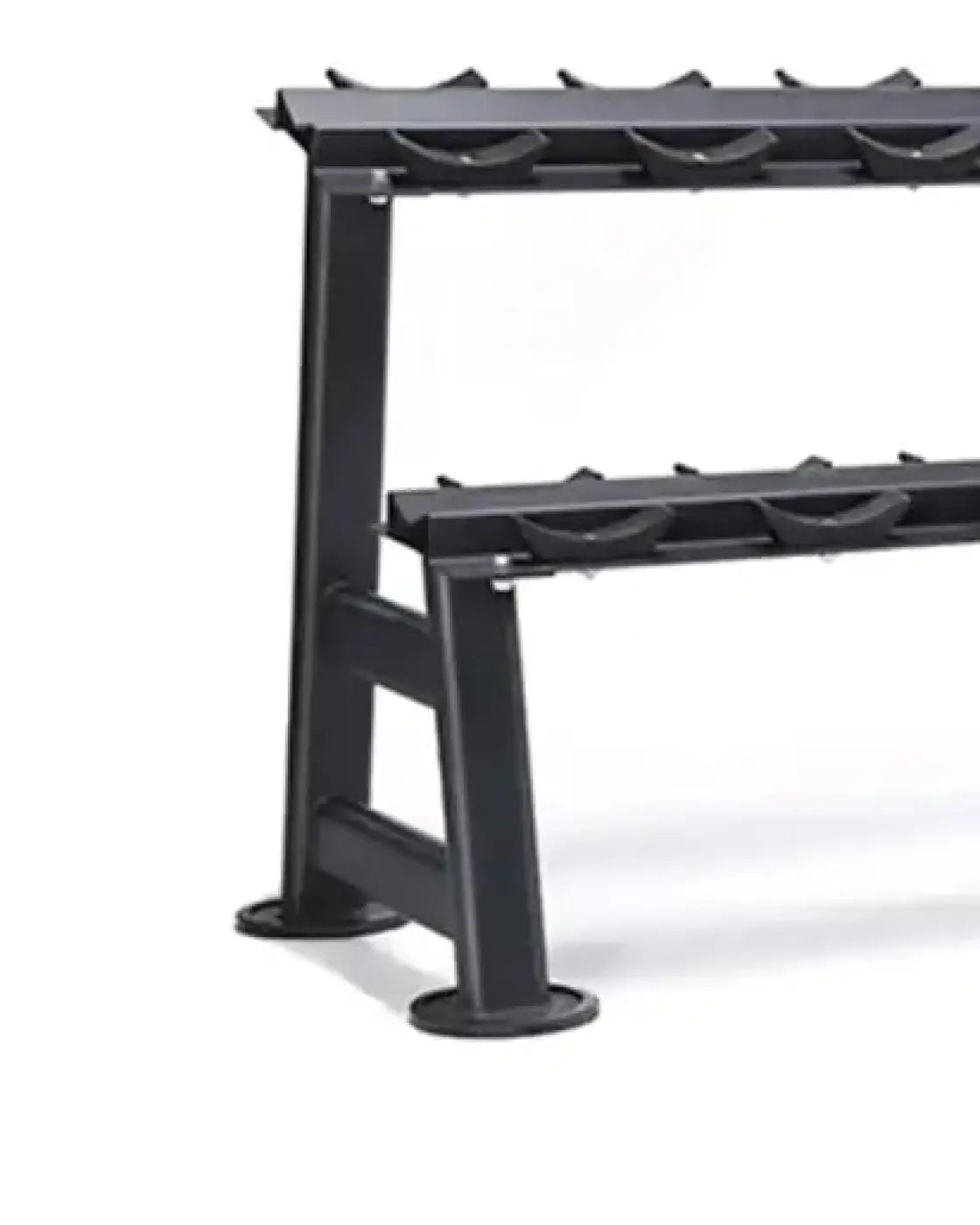 Black metal dumbbell rack with two tiers and curved slots for gym gear 10 pair 2 tier home fitness storage