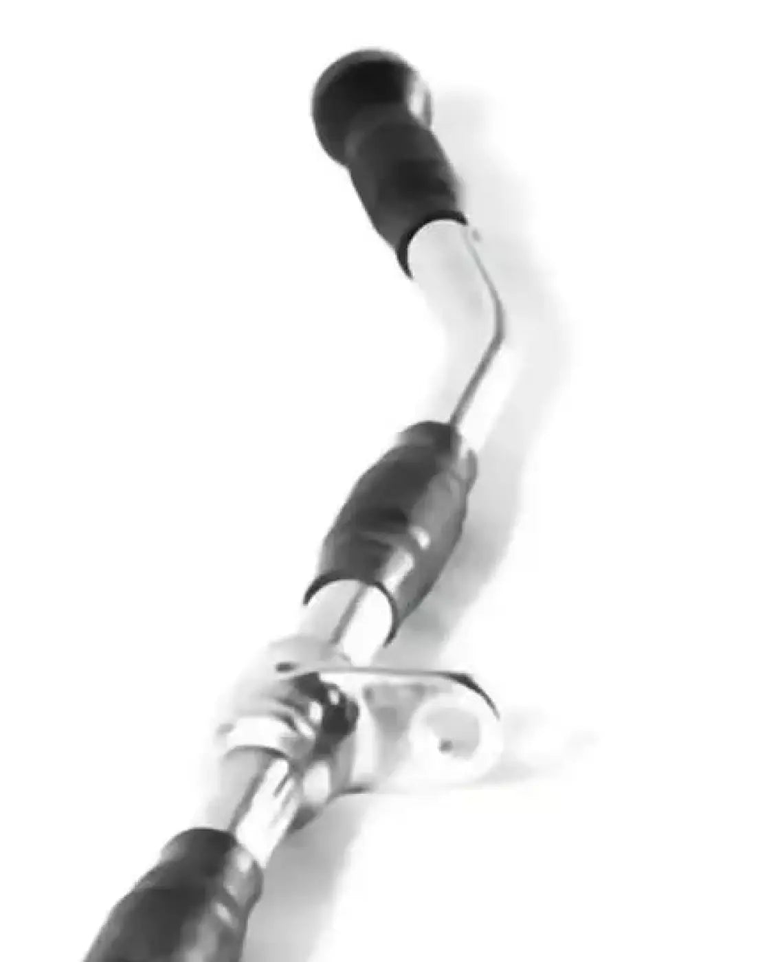 Curved chrome lat pulldown bar with black rubber grip handles and metal attachment clamp for gym use uk delivery