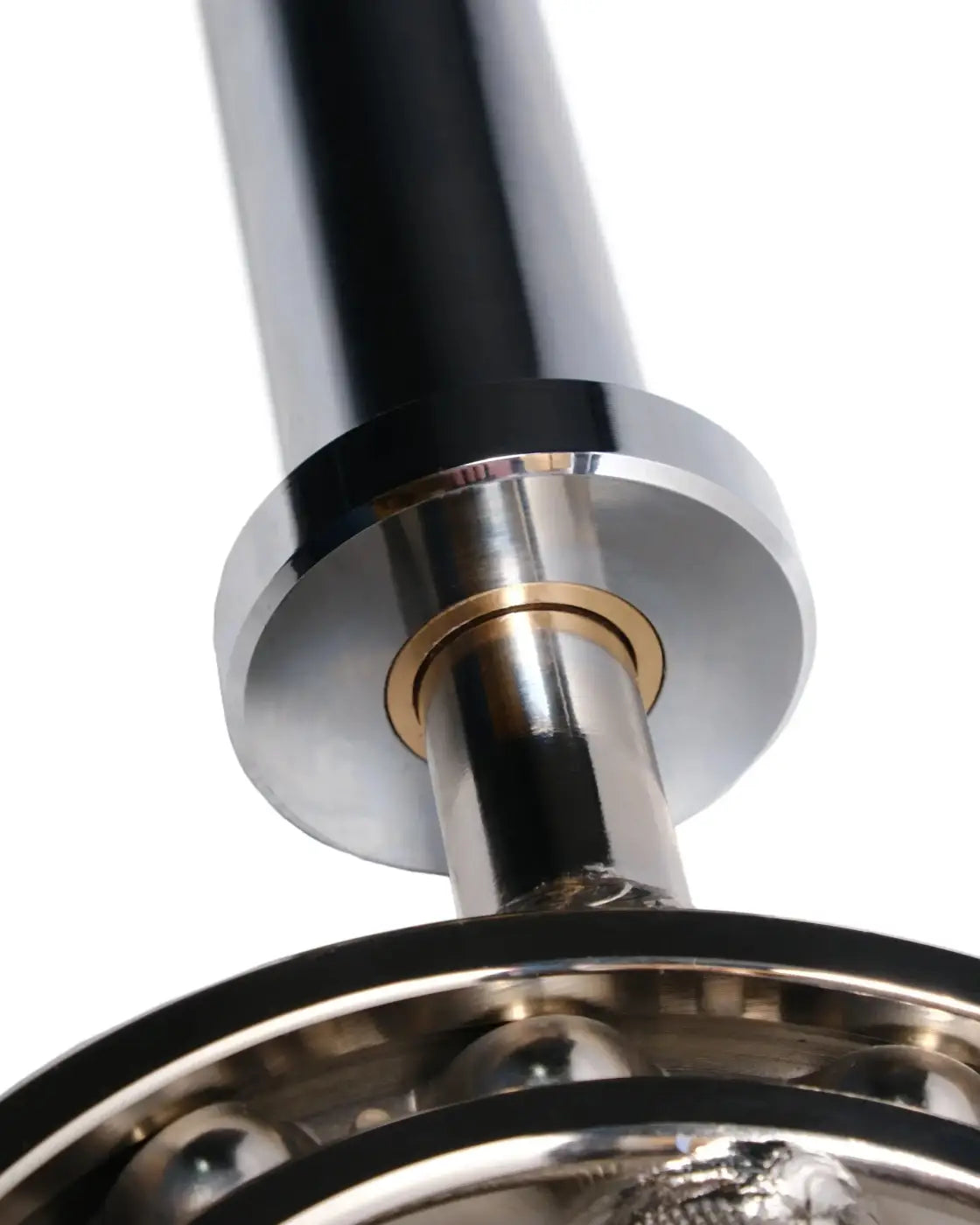 Black and silver metallic gym gear 360 multi grip hook with gold-toned accent ring for Olympic bar cable attachment