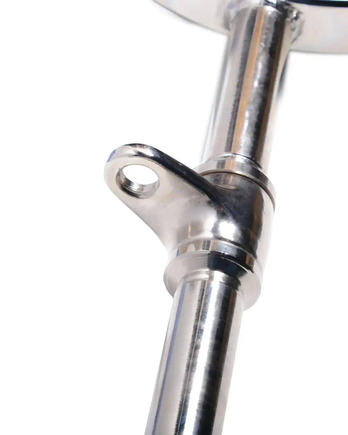 Shiny chrome-finished metal bicycle handlebar stem with bolted mounting bracket for gym gear 360 multi grip bar