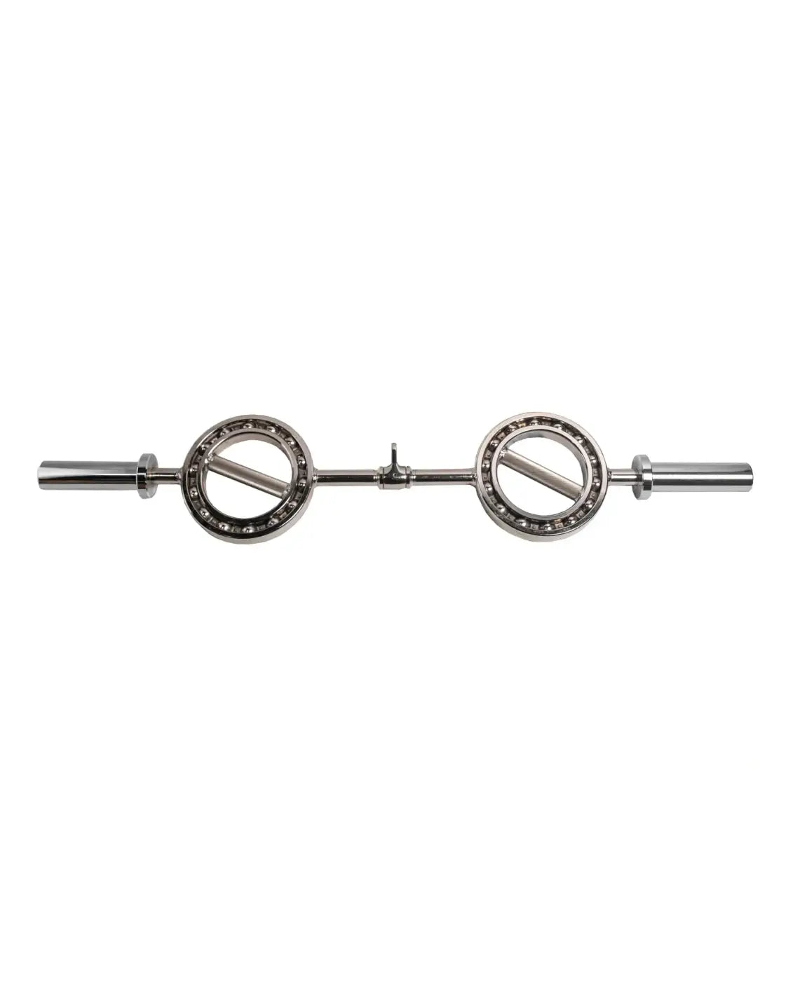 Silver metallic gym gear 360 multi grip olympic bar with circular bearing ends and central connecting rod for uk delivery