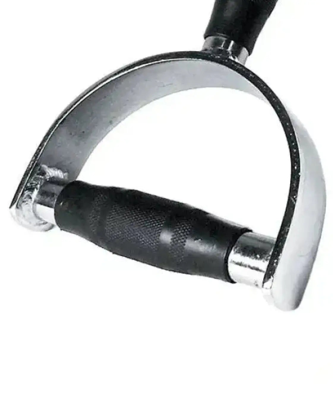 Silver metal d-handle with black textured grip and rubberized ends for the Gym Gear 38 inch parallel grip lat pulldown bar wide
