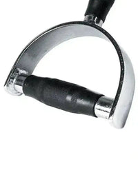 Silver metal d-handle with black textured grip and rubberized ends for the Gym Gear 38 inch parallel grip lat pulldown bar wide