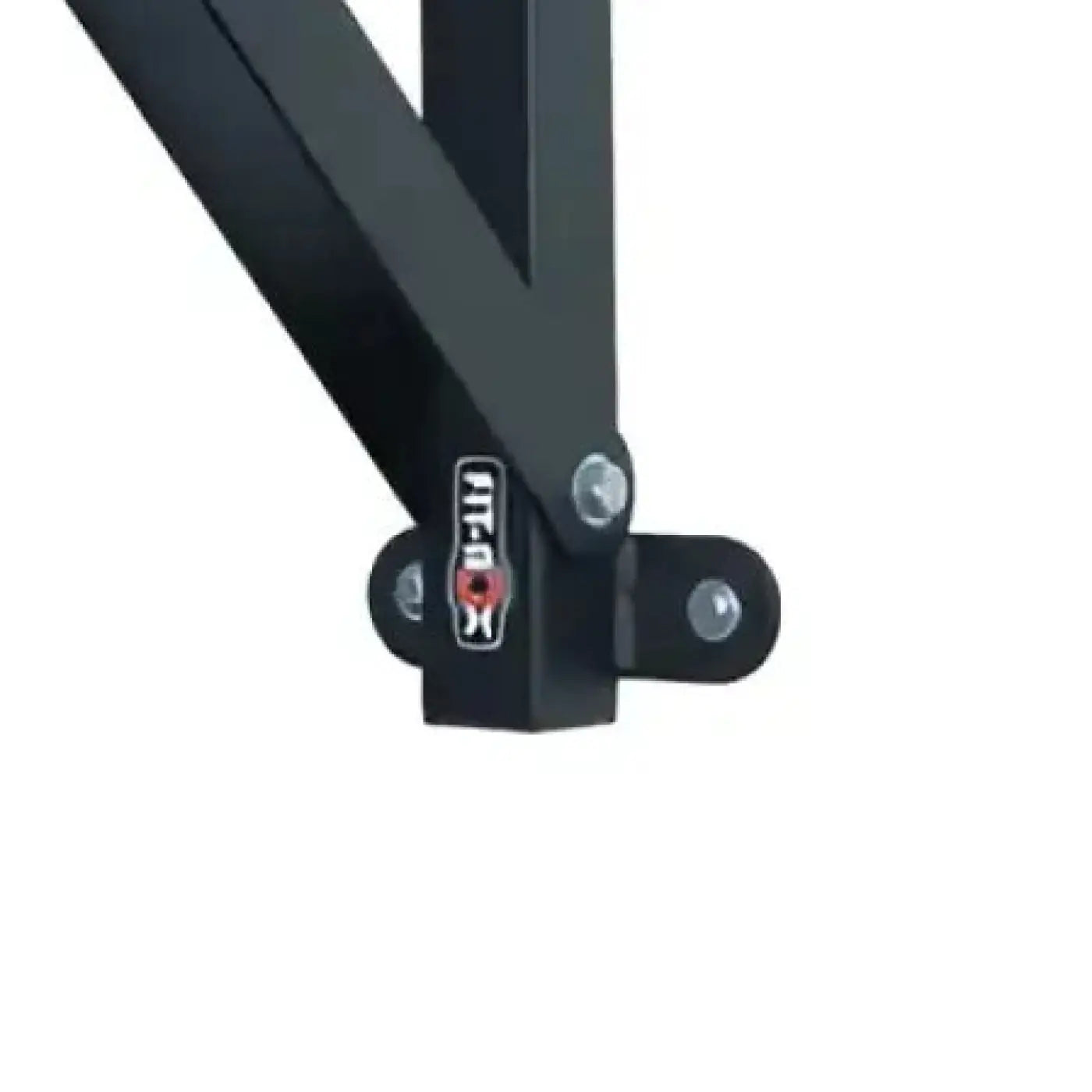 Black metal gym gear 3ft fixed punchbag wall bracket with red and white logo for home gyms side view