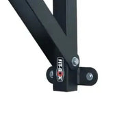 Black metal gym gear 3ft fixed punchbag wall bracket with red and white logo for home gyms side view
