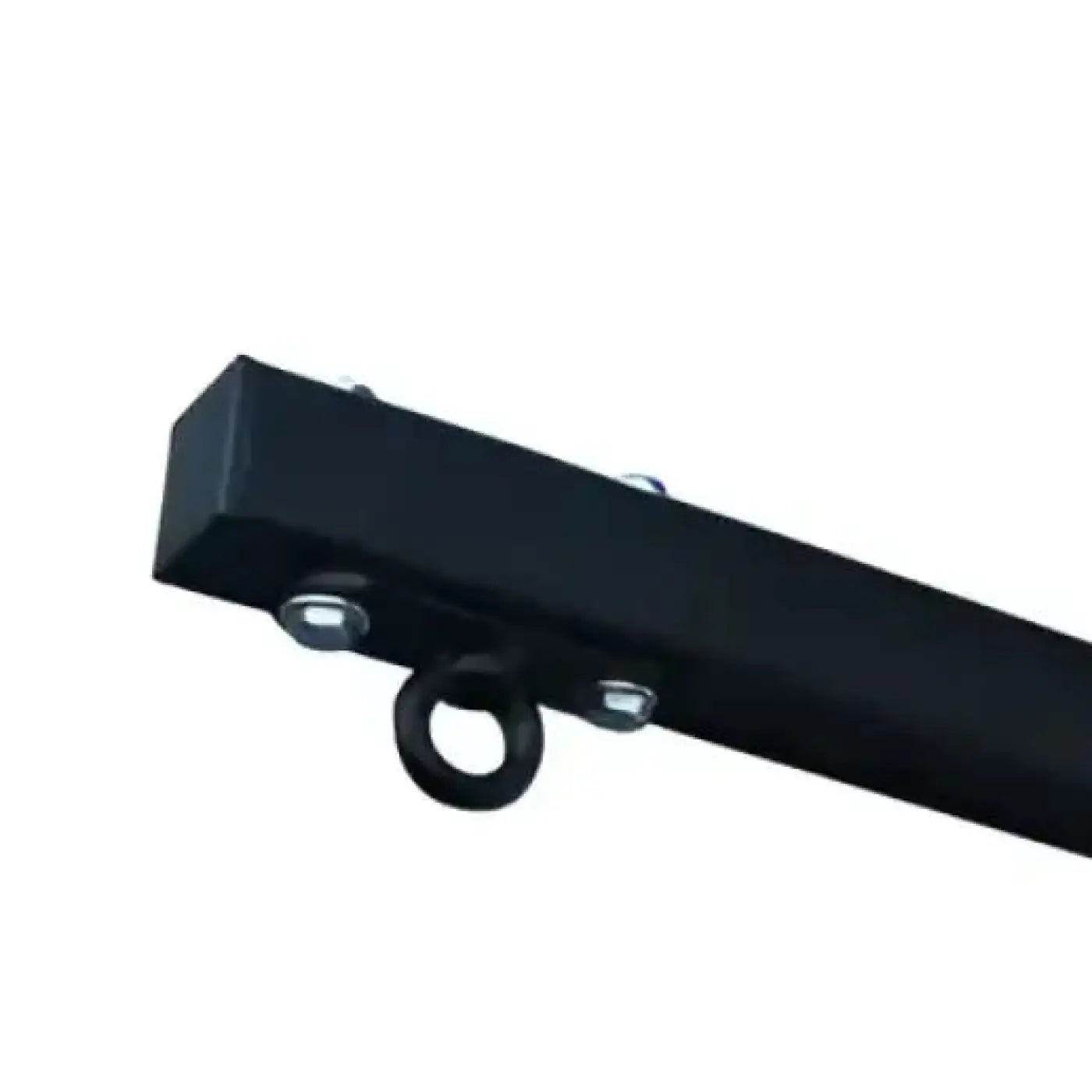 Black metal fixed punchbag wall bracket with circular ring and bolts for home gym use