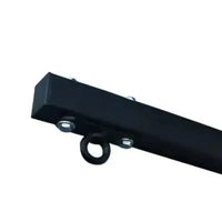 Black metal fixed punchbag wall bracket with circular ring and bolts for home gym use