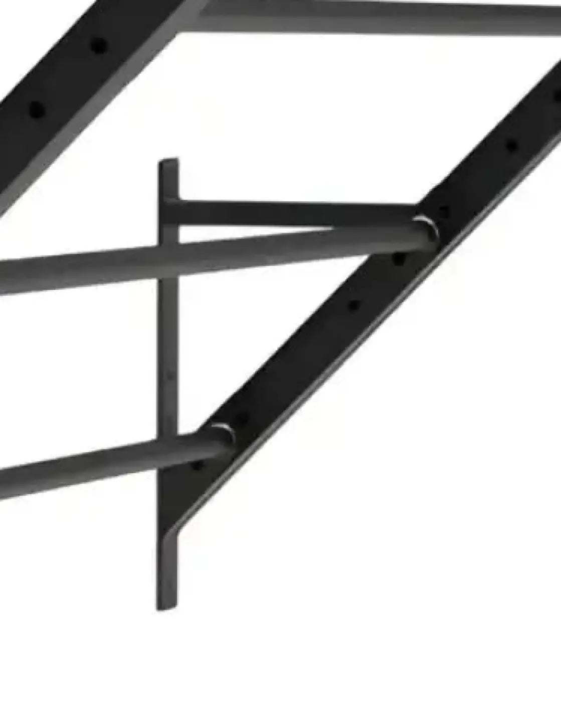 Black metal pull-up bar mounted on wall bracket part of gym gear 45 degree wing ladder home gym equipment