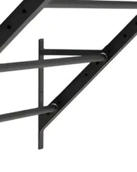 Black metal pull-up bar mounted on wall bracket part of gym gear 45 degree wing ladder home gym equipment