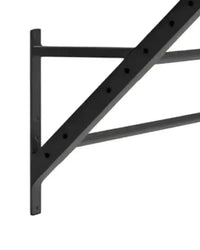 Black metal wall bracket with triangular design and evenly spaced holes for gym gear 45 degree wing ladder 108cm