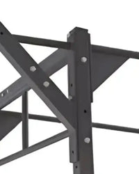 Black metal gym gear 45 degree wing ladder shelving unit with diagonal support beams and silver bolts 168cm tall