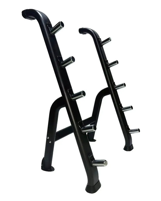 Black metal gym gear 5 barbell single sided storage rack with chrome cylindrical holders for home fitness use