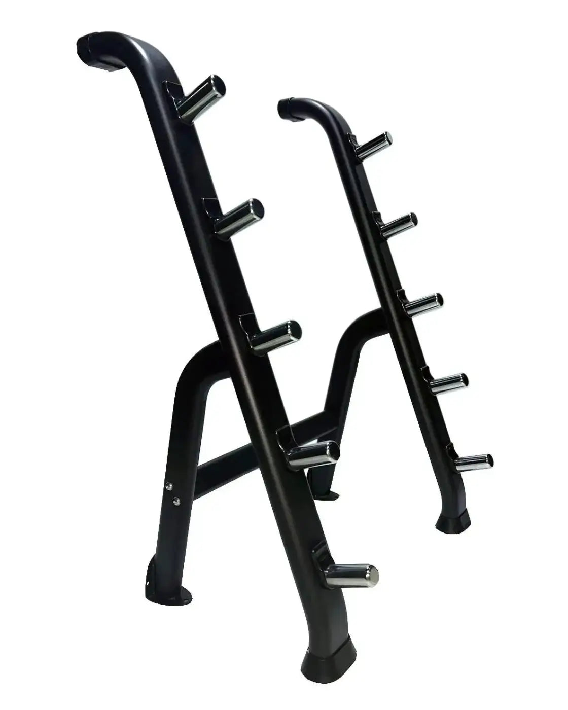 Black metal gym gear 5 barbell single sided storage rack with chrome cylindrical holders for home fitness use