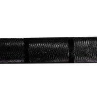 Black textured grip with woven mesh pattern and diagonal lines on gym gear 7ft premium Olympic bar